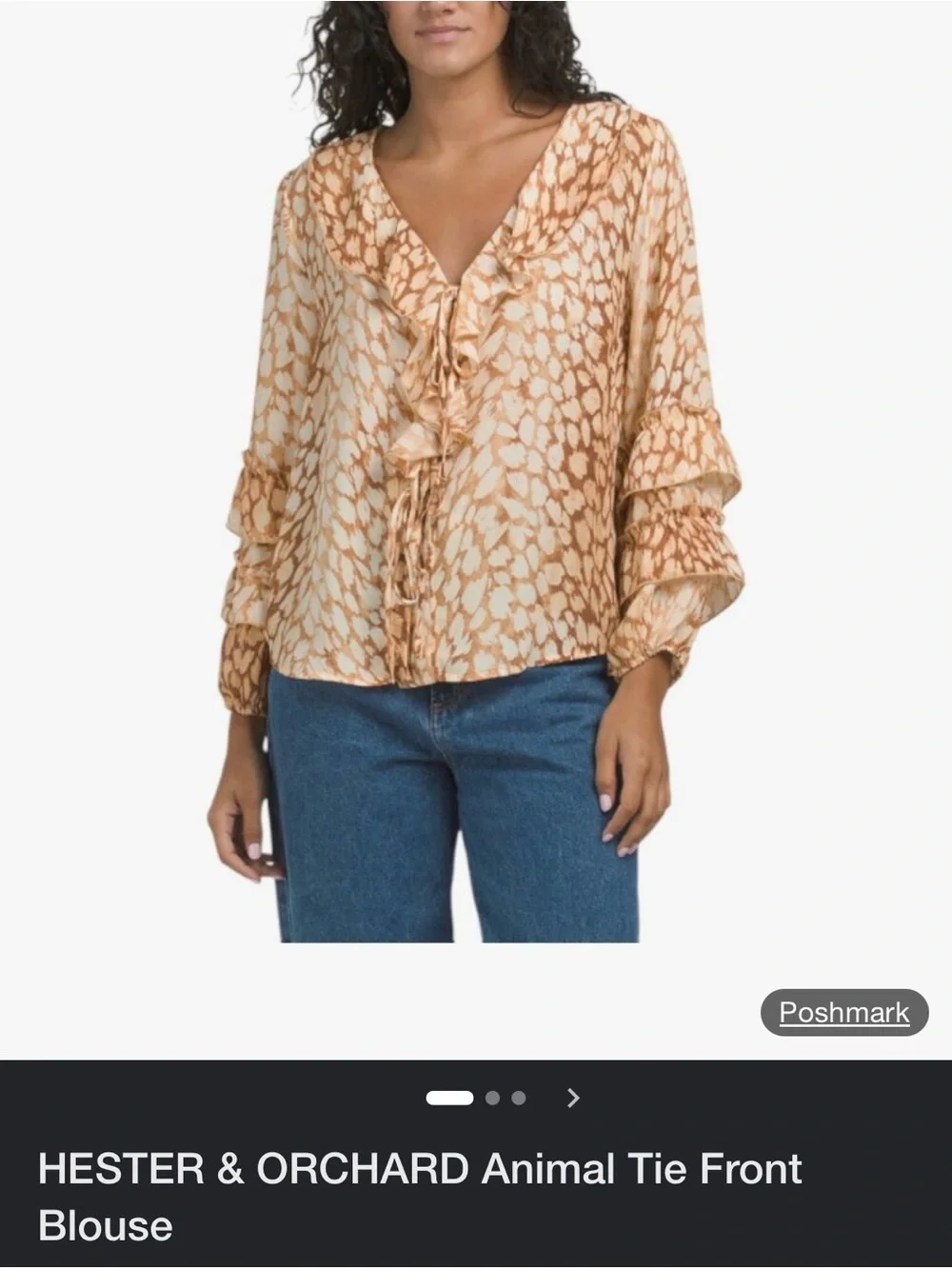 Hester & Orchard Ruffle Tie-Front Blouse in Mustard Print - Picture 2 of 2